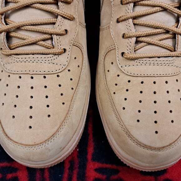 Size 9.5 Women’s NIKE AIR FORCE 1 HI HIGH PREMIUM PRM FLAX-WHEAT 654440-200 2016 - Picture 12 of 13
